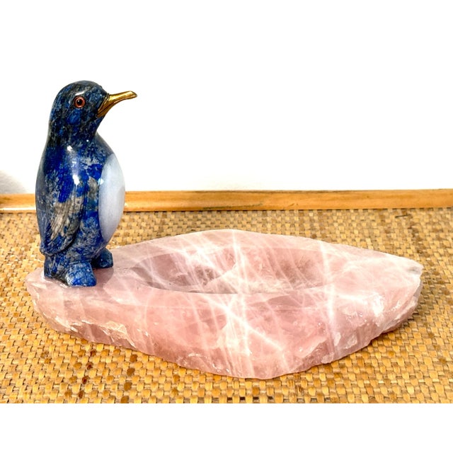 Italian Italian Lapis Lazuli, Rose Quartz, Brass Penguin Vide Poche For Sale - Image 3 of 9