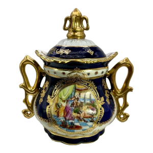Late 20th Century French Sèvres Style Cobalt Blue & Gilt Porcelain Lidded Decorative Urn