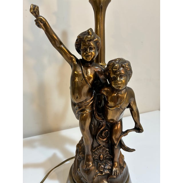 Rococo Vintage Rococo Cherub Figural Table Lamp — Hollywood Regency — Classical Putti Lighting For Sale - Image 3 of 10