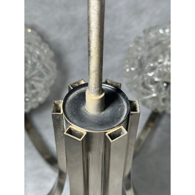 Silver Chrome Chandelier with Pressed Glass Shades from Fischer Leuchten, Germany, 1970s For Sale - Image 8 of 15