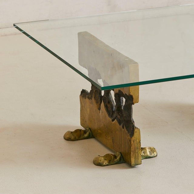 Cast Bronze Base Coffee Table with Glass Top Attributed to Valenti, 1970s For Sale - Image 4 of 11