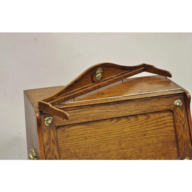 Antique English Victorian Oak Wood Desktop Portable Lap Desk Letter Holder For Sale - Image 9 of 12