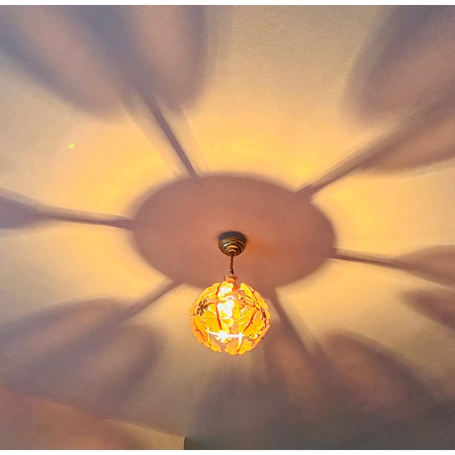 1980s 1970s Mid-Century Modern Style Hand-Painted Salmon Pink Glass Floral Globe Chandelier⁠ For Sale - Image 5 of 17
