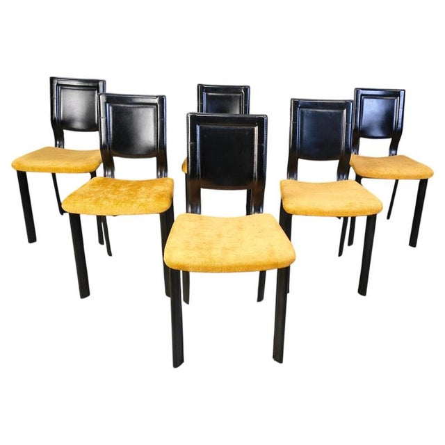 Vintage Black Leather and Fabric Dining Chairs, 1980s, Set of 6 For Sale - Image 14 of 14