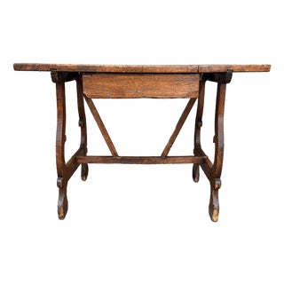 17th/18th C Italian Tuscan Walnut Trestle Table Drawer Primitive Antique For Sale