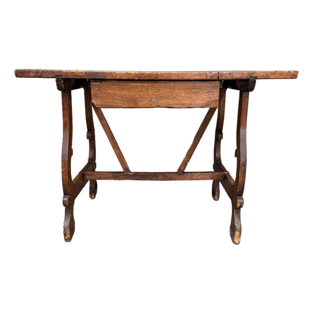 17th/18th C Italian Tuscan Walnut Trestle Table Drawer Primitive Antique For Sale