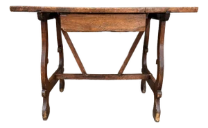 17th/18th C Italian Tuscan Walnut Trestle Table Drawer Primitive Antique