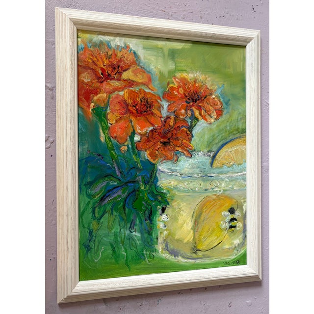 Expressionism Lemonade & Marigolds, Original Oil Painting, Expressionism For Sale - Image 3 of 14