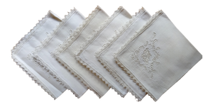 Vintage Venice Needle Lace Linen Dinner Napkins- Set of 6
