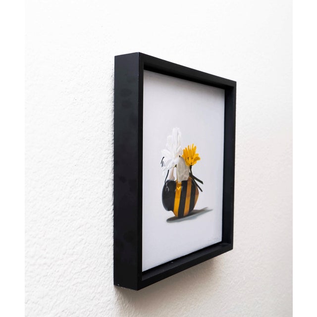 Contemporary The Tireless Bee by Karina Rodríguez | Oil on wood panel Still life of a bee with flowers. For Sale - Image 3 of 5