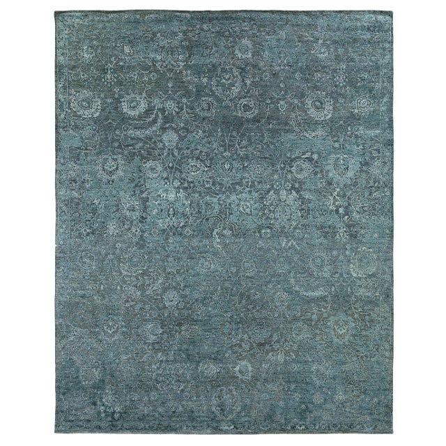 Bryant Blue/Light Blue Hand knotted Wool/Viscose/Cotton Area Rug - 9'x12' For Sale