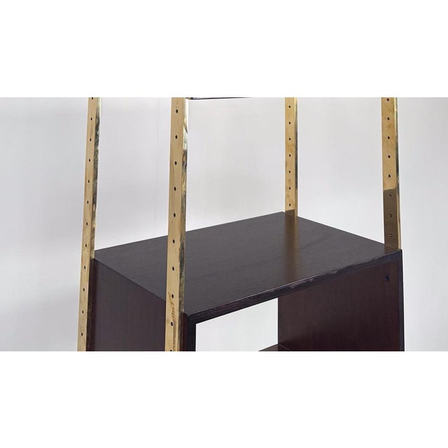 Brass and Wood Bookcase by Jules Wabbes for Mobilier Universel, Belgium, 1960s For Sale - Image 6 of 11