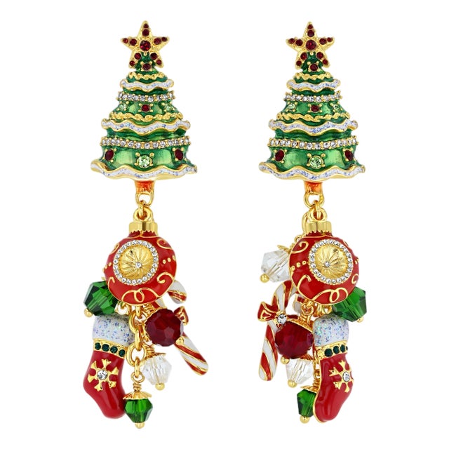 Ritzy Couture DeLuxe Christmas Tree Earrings Holiday Charm 22k Gold Plated, A Pair For Sale