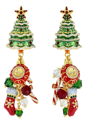 Ritzy Couture DeLuxe Christmas Tree Earrings Holiday Charm 22k Gold Plated, A Pair