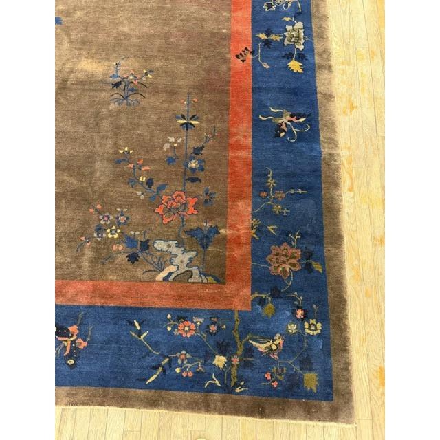 1920s 1920s Brown Field Modern Floral Antique Chinese Art Deco Rug For Sale - Image 5 of 7