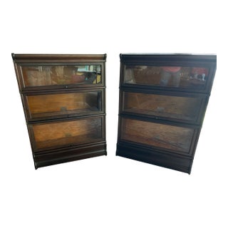 Matched Pair of Three Unit Globe Wernicke Solid Mahogany Bookcases For Sale