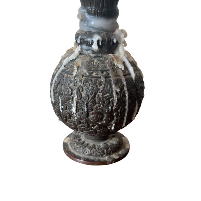 Antique Indian Cast Bronze Floral Candlestick, 1900 For Sale - Image 3 of 7