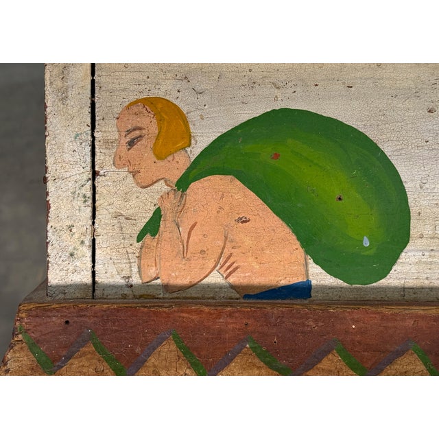Antique c.1900 American Folk Art Hand Painted Figural Storage Box / Blanket Chest / Cache Pot For Sale In Providence - Image 6 of 14