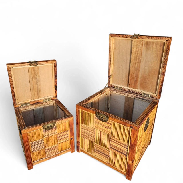 Set of Vintage Chinoiserie Split-Bamboo Woven Trunks/Chests With Brass Dragon/Phoenix Latches For Sale - Image 11 of 11
