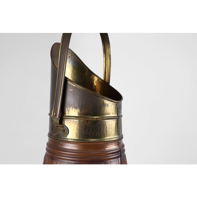 Brown Copper Umbrella Stand with Hammered Relief of Vermeer, France, 1900s For Sale - Image 8 of 14