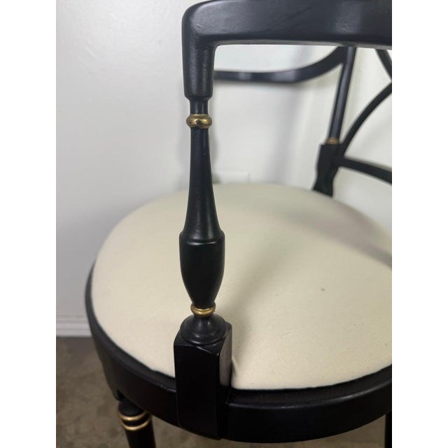 Set of Twelve Regency-Style Ebonized Dining Chairs With Linen Seats For Sale In Los Angeles - Image 6 of 11