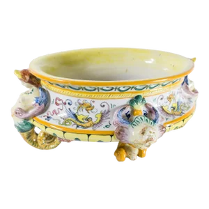 20th Century Italian Decorative Majolica Maiolica Faience Planter or Centerpiece Bowl