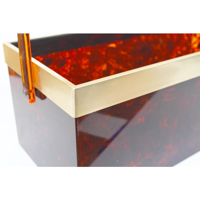 Italian Magazine Rack in Faux Tortoiseshell and Brass, 1970s For Sale - Image 6 of 8