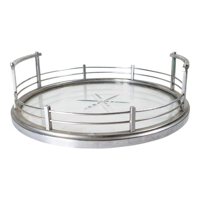 Mid-Century Crome Plated Decorative Serving or Bar Tray For Sale