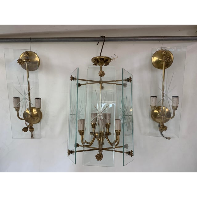 Art Deco Large Wall Lamps and Chandelier with 12 Lamps, 1970s, Set of 3 For Sale - Image 6 of 18