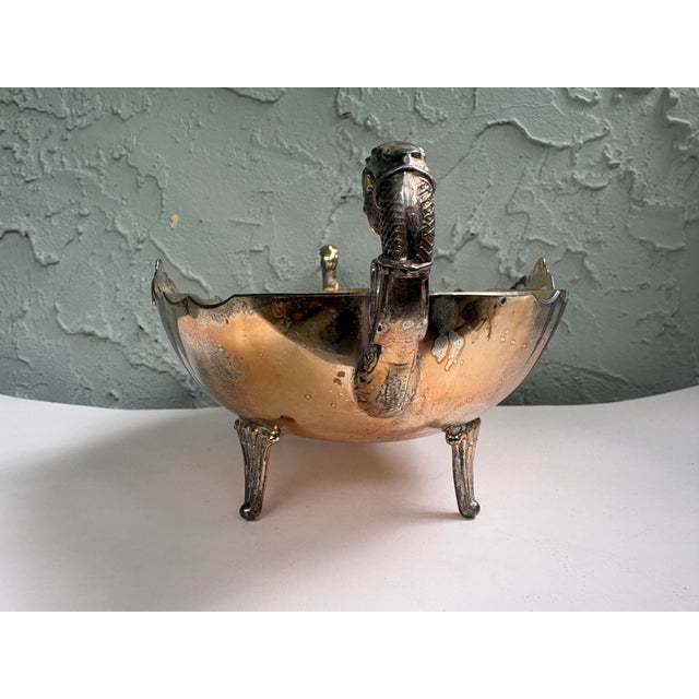 Vintage Silver-Plated Footed Jardiniere Centerpiece Bowl With Dragon Handles and Fleur-De-Lis Mounts For Sale - Image 9 of 12