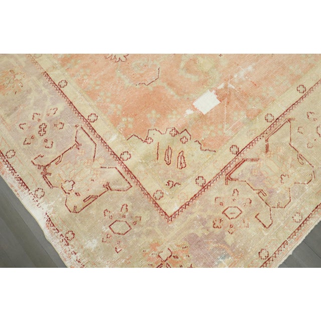 Early 20th Century Antique Zabihi Collection Worn Soft Peach Oushak Rug - 9'10" x 13'2" For Sale - Image 5 of 11