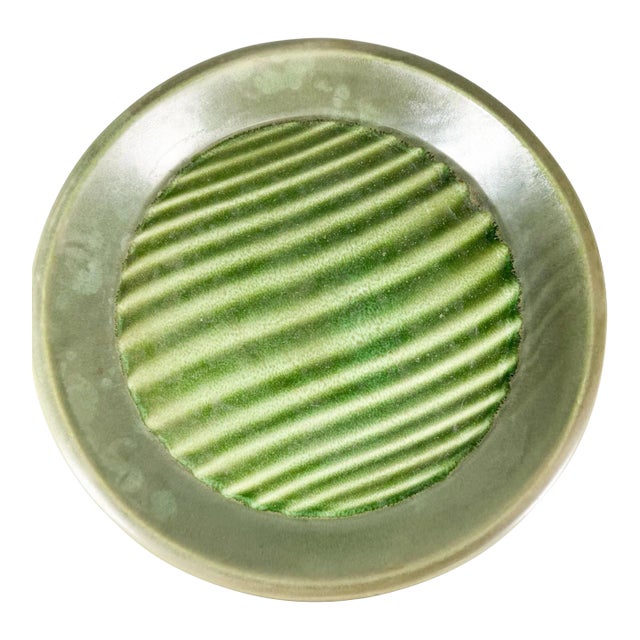 1970s Modernist Art Optical Dish Green Stripe Plate Usa For Sale