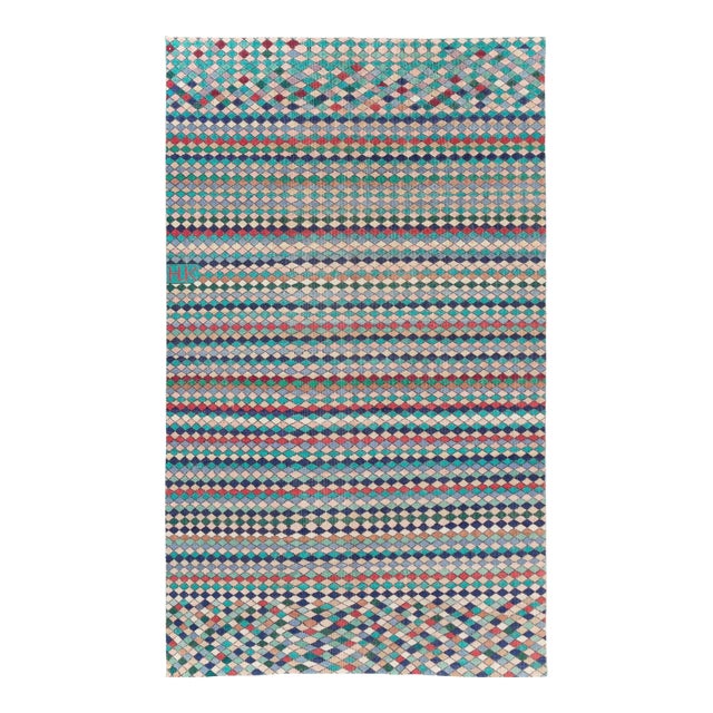 Galerie Shabab Collection Mid-20th Century Handmade Turkish Accent Rug in Teal and Turquoise For Sale