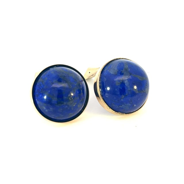 Natural Lapis Lazuli Cufflinks 14k Y Gold 40 CTW Certified, Pair For Sale - Image 4 of 13