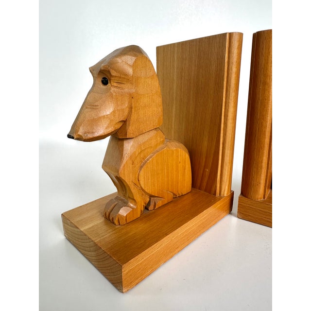 Pair of Swiss Handcrafted Wooden Dachshund Book Ends For Sale - Image 9 of 12