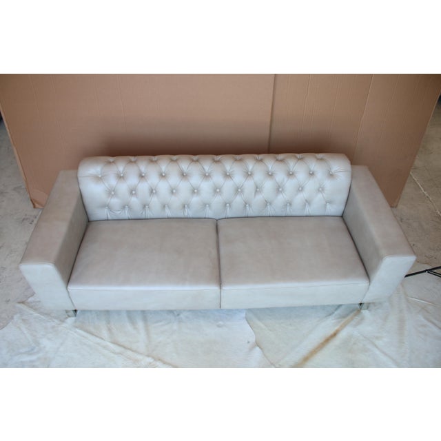Light Gray Mid-Century Modern Style Leather Sofa For Sale - Image 8 of 8