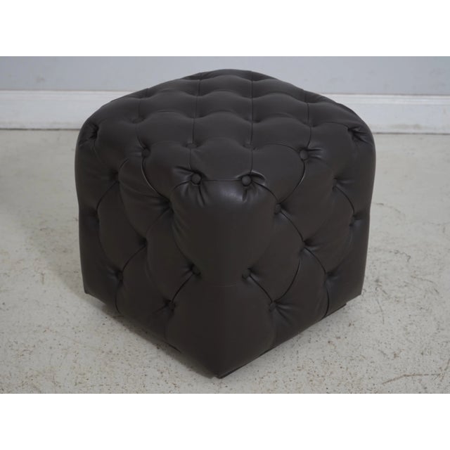 Modern Pair Square Tufted Modern Chesterfield Style Ottoman Stools For Sale - Image 3 of 12