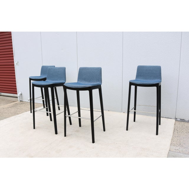 Mid-Century Modern Minimalist Piergiorgio Cazzaniga for Andreu World Flex Bar Stools - Set of 4 For Sale - Image 3 of 18