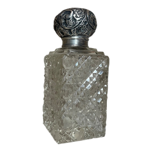 Antique 1800's Ornate Sterling Silver Cut Crystal Scent Cologne Perfume Bottle