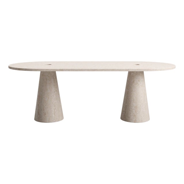 Italian Handcrafted Dining Table in Travertine Navona Designed by Karen Chekerdjian For Sale