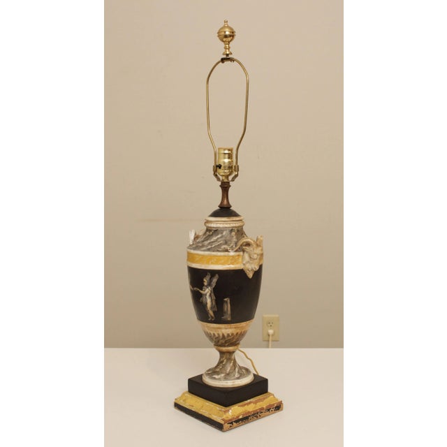 Metal Vintage Neoclassical Painted Urn Lamp with Shade For Sale - Image 7 of 13