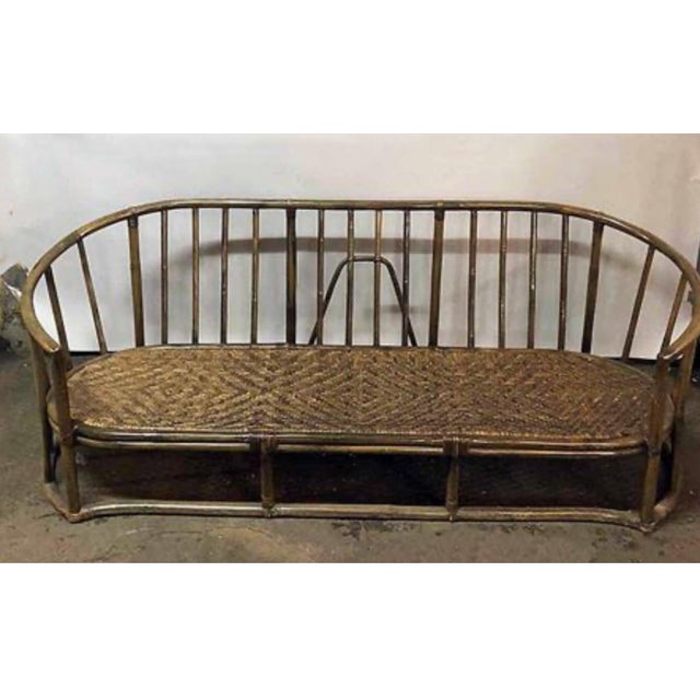 Mcguire Rattan Bamboo crescent cushion sofa With thick custom made crescent cushion Very heavy Tuft buttons With bottom...