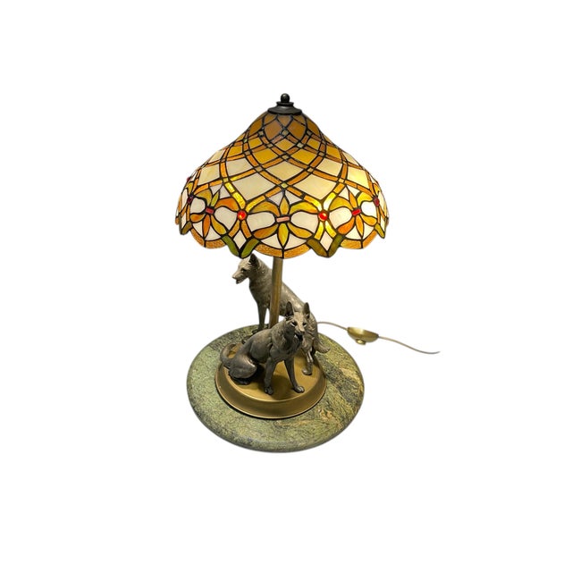 Vintage Dog Table Lamp in the style of Tiffany with Marble Base, 1950s For Sale - Image 12 of 12