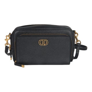 Black Grained Calfskin Caro Double Pouch For Sale