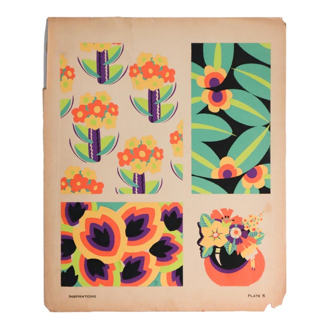 1928 American Botanical Design Pochoir, Inspirations (Book B, Plate 5), André Durenceau For Sale