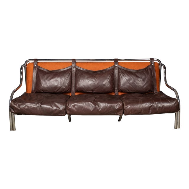 20th Century Italian Brown Leather Sofa by Gae Aulenti for Poltronova, 1962 For Sale