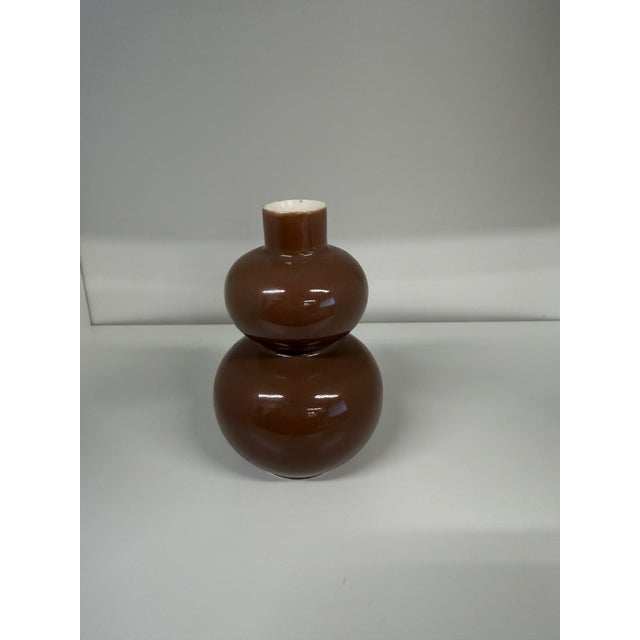 Antique Chocolate Brown Double Gourd Ceramic Glossy Glazed Mini Vase For Sale - Image 4 of 6