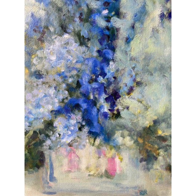 Impressionist "Soft Blues" Contemporary Impressionist Style Floral Still Life Oil Painting, Framed For Sale - Image 3 of 6
