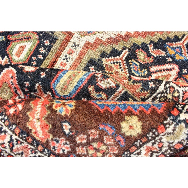 Antique Persian Hand Knotted Kurdish Colorful Rug With Medallion and Geometric Motifs For Sale - Image 11 of 13