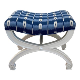 White Lacquer Ikat Upholstered Bench For Sale
